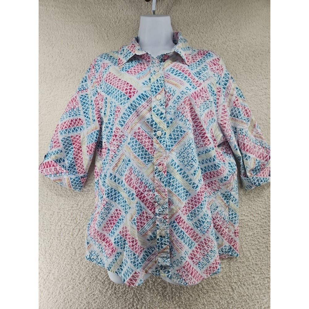 Bon Worth Women's Floral 3/4 Sleeve Shirt Size Small Light Weight Button Up